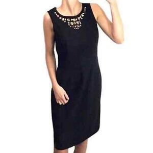 Banana Republic Jeweled Wool Sheath Dress Lined Womens Size 4Black Sleeveless